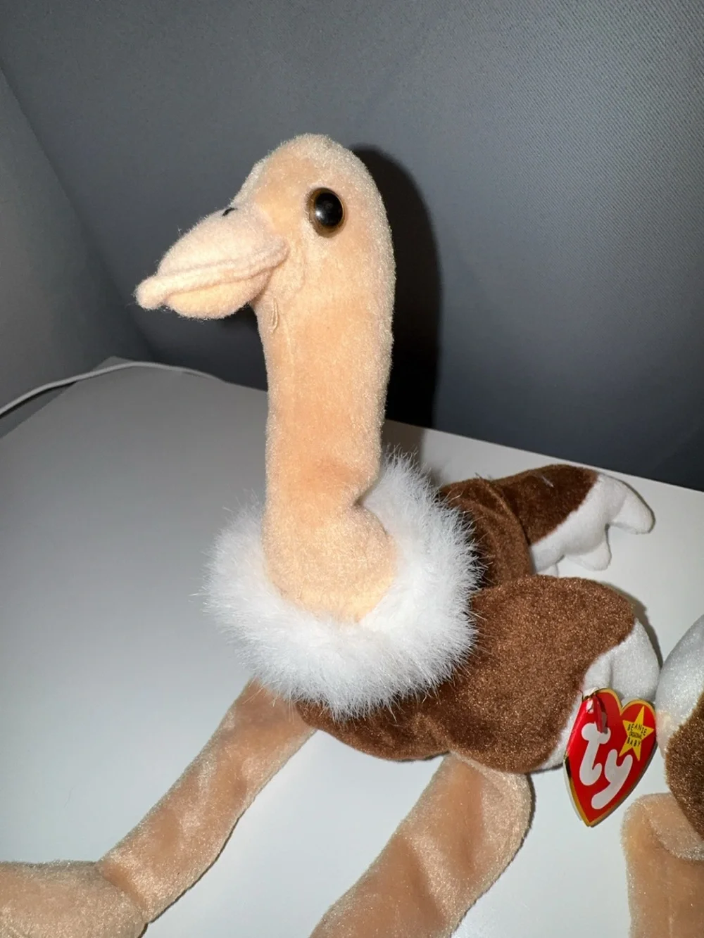 Ty Plush Ostrich Twins — Brown & Cream Beanie Pair